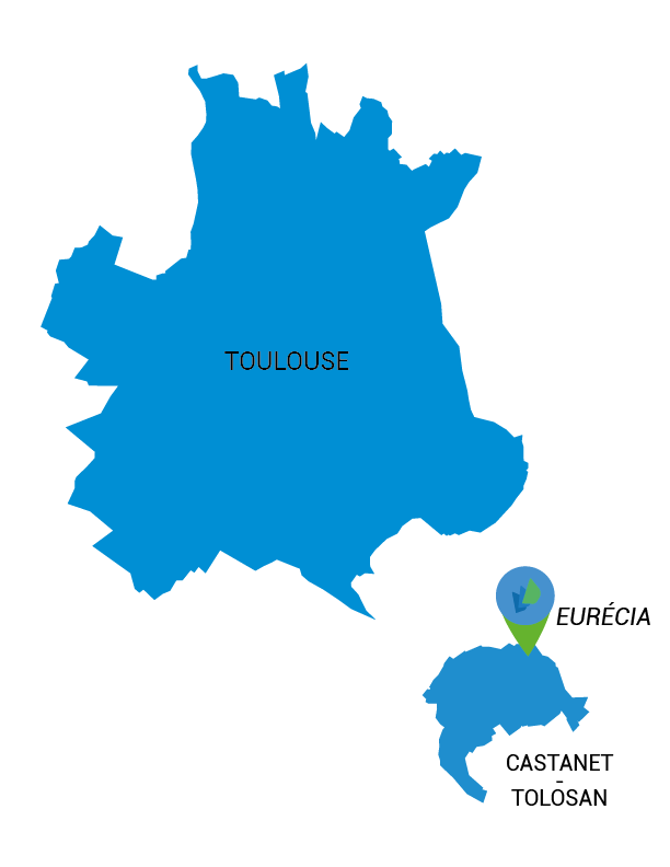 Localisation sur une carte du siège d'Eurécia à Castanet-Tolosan